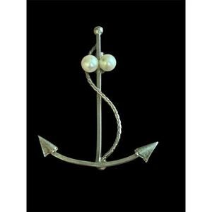 Vtg MCM Sterling Silver DCE Curtis Navy Boating Anchor Brooch FW Pearls 925